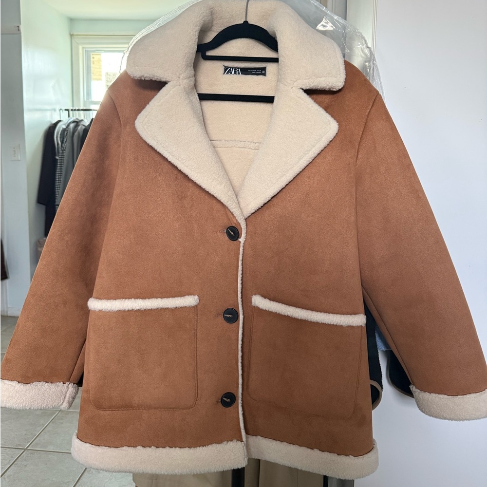 Zara double faced coat, size small, dark camel, only worn once